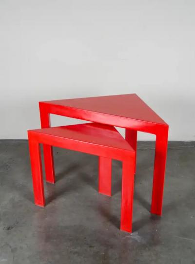 Robert Kuo Corner Nesting Table Red Lacquer by Robert Kuo Set of 2 Limited Edition