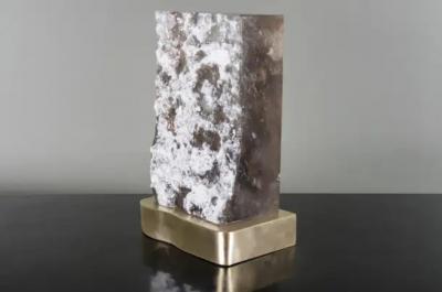 Robert Kuo Cuadra Light by Robert Kuo Smoke Crystal and Brass Limited Edition in Stock