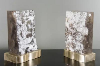 Robert Kuo Cuadra Light by Robert Kuo Smoke Crystal and Brass Limited Edition in Stock