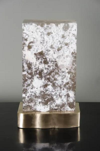 Robert Kuo Cuadra Light by Robert Kuo Smoke Crystal and Brass Limited Edition in Stock