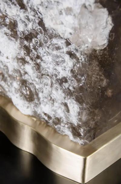 Robert Kuo Cuadra Light by Robert Kuo Smoke Crystal and Brass Limited Edition in Stock