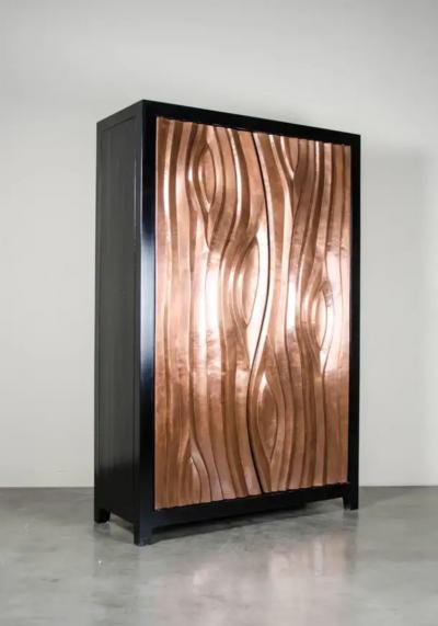 Robert Kuo Da Tree Trunk Cabinet Antique Copper by Robert Kuo Limited Edition in Stock