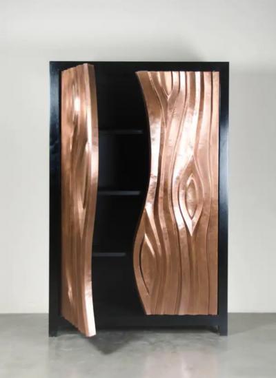 Robert Kuo Da Tree Trunk Cabinet Antique Copper by Robert Kuo Limited Edition in Stock