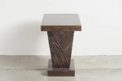 Robert Kuo Diagonal Cascade Side Table Antique Copper by Robert Kuo Hand Repouss 
