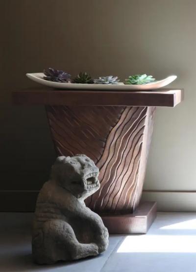 Robert Kuo Diagonal Cascade Side Table Antique Copper by Robert Kuo Hand Repouss 