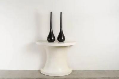 Robert Kuo Diva Half Round Table Cream Lacquer by Robert Kuo Handmade Limited Edition