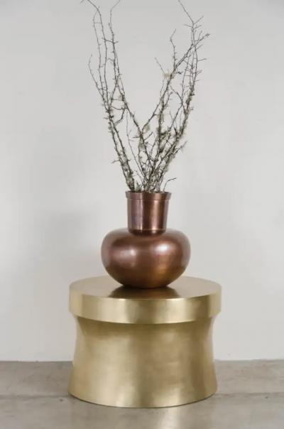 Robert Kuo Dong Shan Table Brass by Robert Kuo Hand Repousse Limited Edition