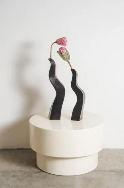 Robert Kuo Drum Table Cream Lacquer by Robert Kuo Handmade Limited Edition