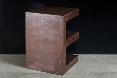 Robert Kuo E Side Table Antique Copper by Robert Kuo Hand Repousse Limited Edition