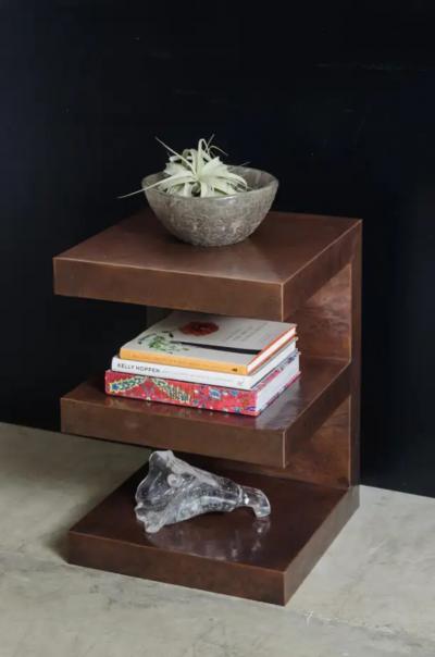 Robert Kuo E Side Table Antique Copper by Robert Kuo Hand Repousse Limited Edition