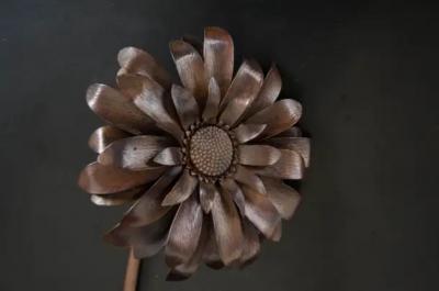 Robert Kuo Gerber Daisy Flower Sculpture Antique Copper by Robert Kuo Hand Repousse