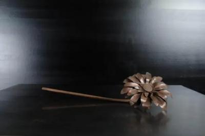 Robert Kuo Gerber Daisy Flower Sculpture Antique Copper by Robert Kuo Hand Repousse
