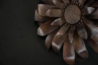 Robert Kuo Gerber Daisy Flower Sculpture Antique Copper by Robert Kuo Hand Repousse