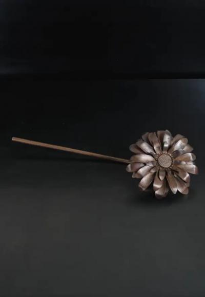 Robert Kuo Gerber Daisy Flower Sculpture Antique Copper by Robert Kuo Hand Repousse