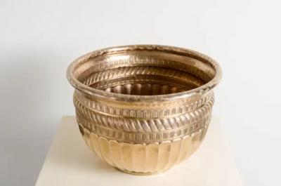 Robert Kuo Gold Tang Design Pot 24 Karat Gold Plate by Robert Kuo Hand Repousse Limited