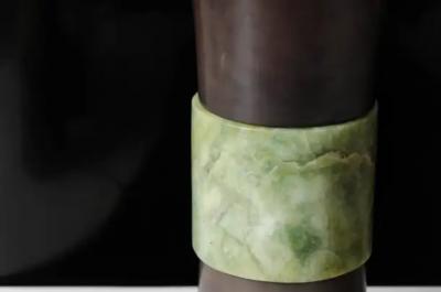 Robert Kuo Gu Copper Lamp W Nephrite Jade by Robert Kuo Hand Carved Repousse Limited