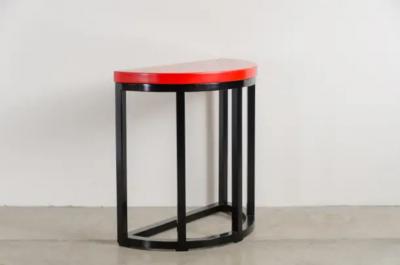 Robert Kuo Half Round Table Red Lacquer by Robert Kuo Handmade Limited Edition