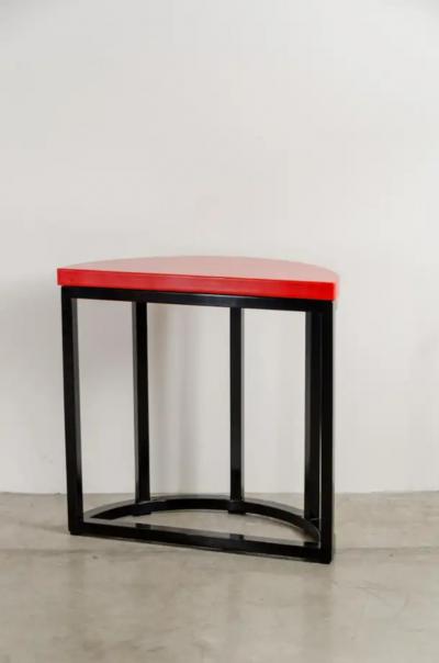 Robert Kuo Half Round Table Red Lacquer by Robert Kuo Handmade Limited Edition