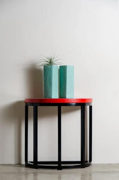 Robert Kuo Half Round Table Red Lacquer by Robert Kuo Handmade Limited Edition