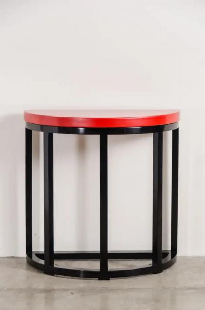 Robert Kuo Half Round Table Red Lacquer by Robert Kuo Handmade Limited Edition