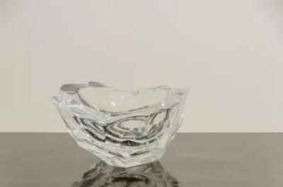 Robert Kuo Hand Carved Crystal Bamboo Shaven Design Bowl by Robert Kuo Limited