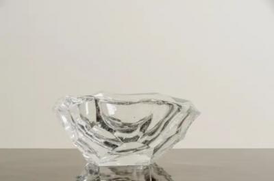 Robert Kuo Hand Carved Crystal Bamboo Shaven Design Bowl by Robert Kuo Limited