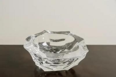 Robert Kuo Hand Carved Crystal Bamboo Shaven Design Bowl by Robert Kuo Limited