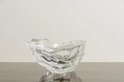 Robert Kuo Hand Carved Crystal Bamboo Shaven Design Bowl by Robert Kuo Limited