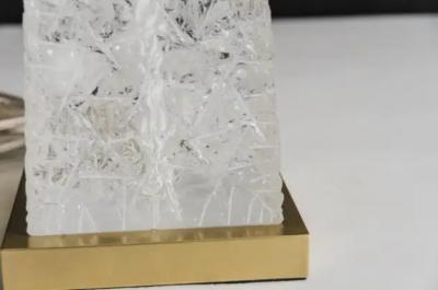 Robert Kuo Hand Carved Crystal Ta Shape Ice Carved w Brass Center Lamp by Robert Kuo