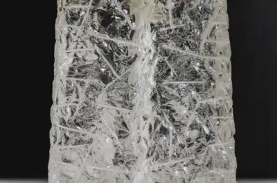 Robert Kuo Hand Carved Crystal Ta Shape Ice Carved w Brass Center Lamp by Robert Kuo