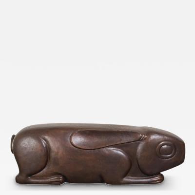 Robert Kuo Hand Repouss Antiqued Copper Rabbit Garden Seat by Robert Kuo