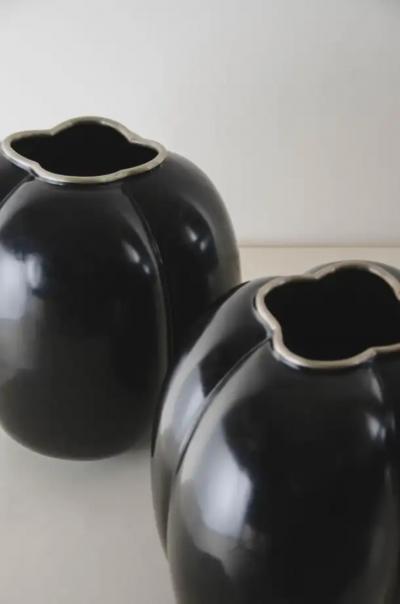 Robert Kuo High Tang Vase Black Lacquer by Robert Kuo Handmade Limited Edition