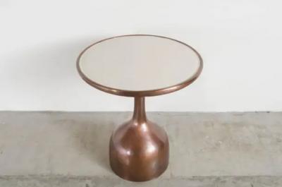 Robert Kuo Le Verre Table with Cream Lacquer Top by Robert Kuo Hand Repousse Limited