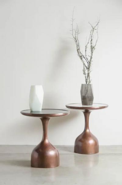 Robert Kuo Le Verre Table with Cream Lacquer Top by Robert Kuo Hand Repousse Limited
