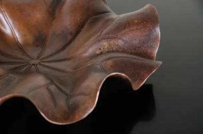 Robert Kuo Lotus Leaf Plate Antique Copper by Robert Kuo Hand Repouss Limited Edition