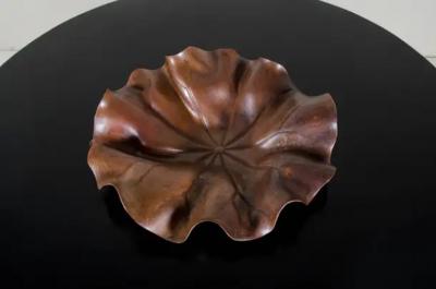 Robert Kuo Lotus Leaf Plate Antique Copper by Robert Kuo Hand Repouss Limited Edition