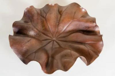 Robert Kuo Lotus Leaf Plate Antique Copper by Robert Kuo Hand Repouss Limited Edition