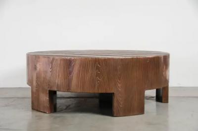 Robert Kuo Low Round Table Woodgrain Design Antique Copper by Robert Kuo Hand Repousse
