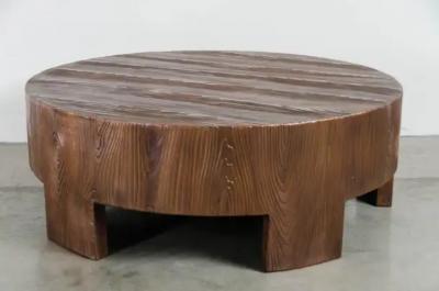 Robert Kuo Low Round Table Woodgrain Design Antique Copper by Robert Kuo Hand Repousse