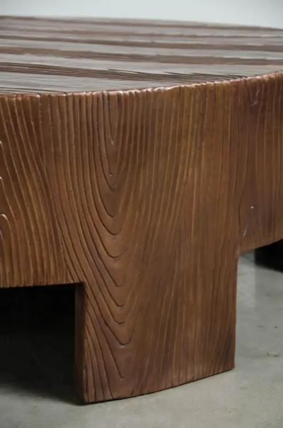 Robert Kuo Low Round Table Woodgrain Design Antique Copper by Robert Kuo Hand Repousse