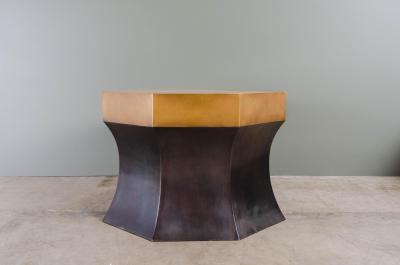 Robert Kuo Octagonal Side Table with Brass Antique Copper by Robert Kuo Limited Edition