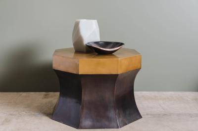 Robert Kuo Octagonal Side Table with Brass Antique Copper by Robert Kuo Limited Edition