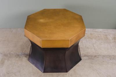 Robert Kuo Octagonal Side Table with Brass Antique Copper by Robert Kuo Limited Edition