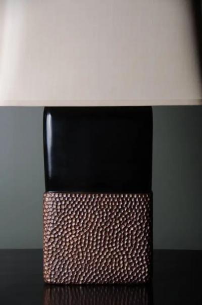 Robert Kuo Pebble Lamp Black Lacquer and Copper by Robert Kuo Limited Edition