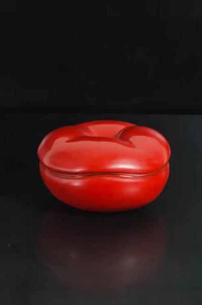 Robert Kuo Persimmon Box Red Lacquer by Robert Kuo Hand Repousse Limited Edition
