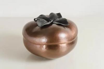 Robert Kuo Persimmon Sculpture Copper by Robert Kuo Hand Repousse Limited Edition