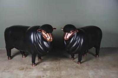 Robert Kuo Repouss Black Lacquer Sheep Sculpture by Robert Kuo Limited Edition