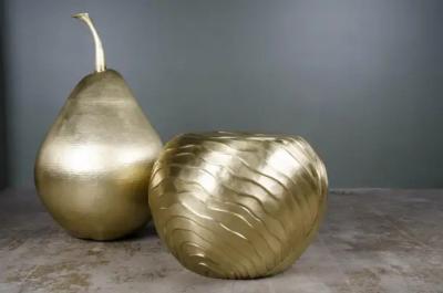 Robert Kuo Repouss Brass Pear Sculpture by Robert Kuo Limited Edition