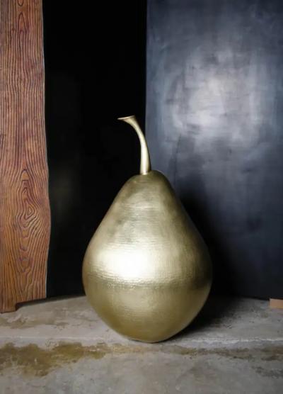 Robert Kuo Repouss Brass Pear Sculpture by Robert Kuo Limited Edition