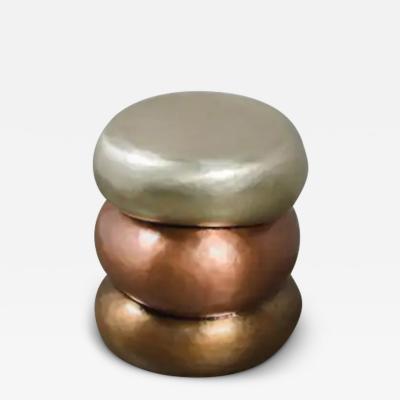 Robert Kuo Repousse Triple Stack Drumstool in White Bronze Copper and Brass by Robert Kuo